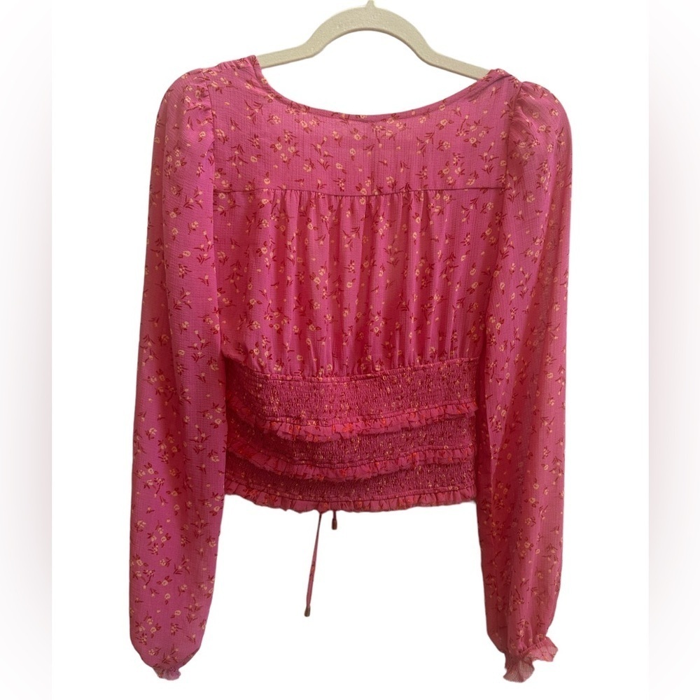 Free People Lolita‎ Smocked Floral Peasant Top Pink Sz XS - Picture 6 of 9